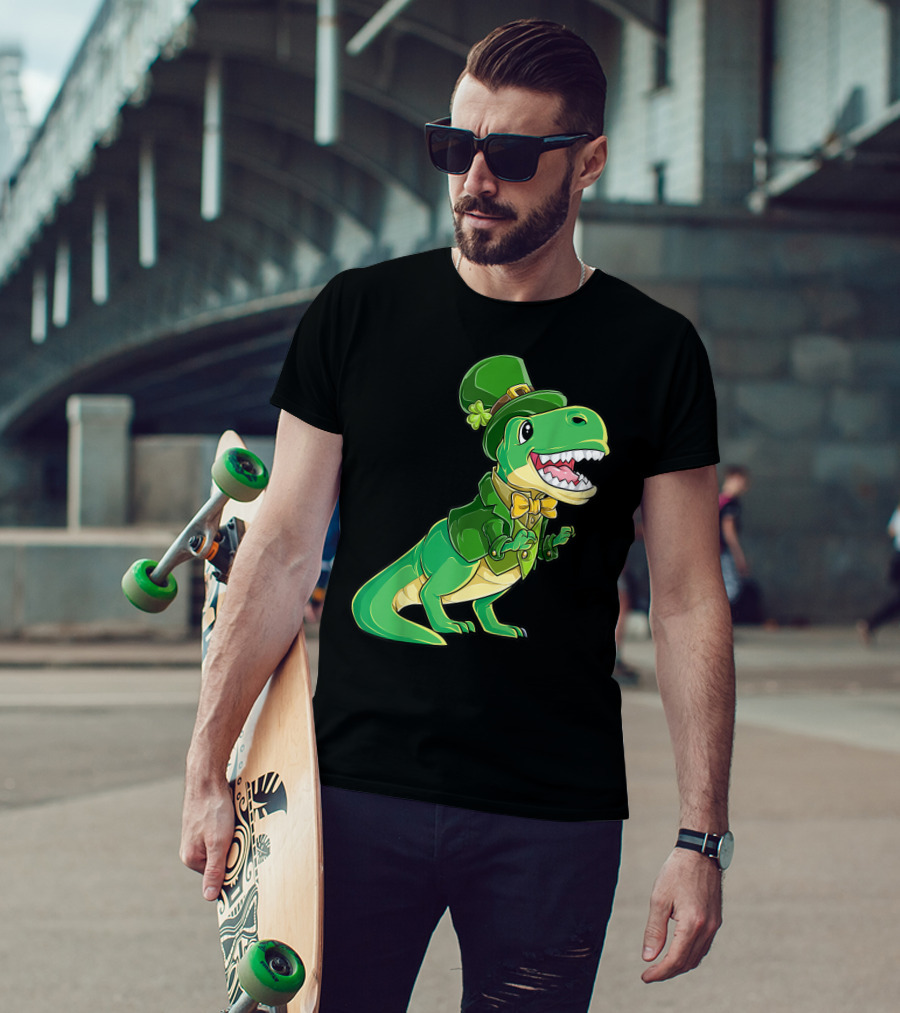 St Patricks Day Dinosaur Leprechaun Irish Boys T-Shirt