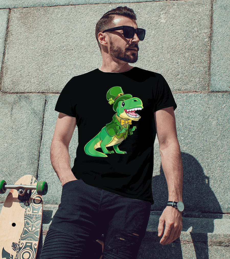 St Patricks Day Dinosaur Leprechaun Irish Boys T-Shirt