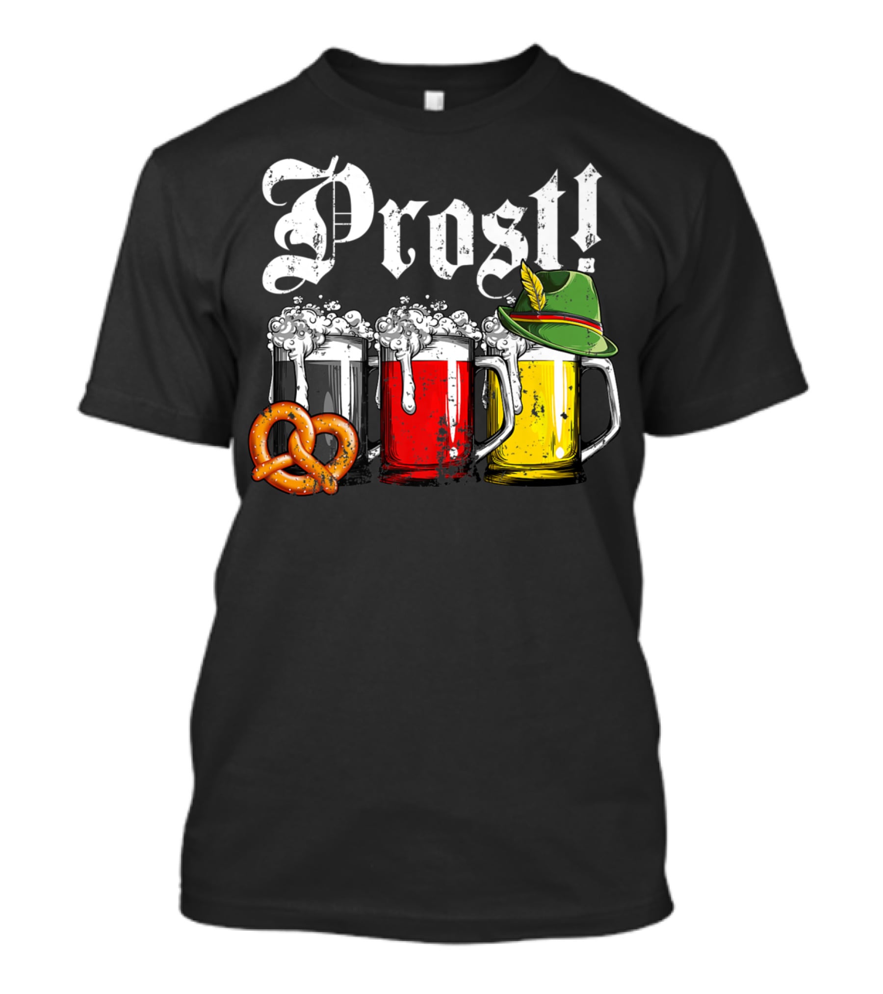 Prost Beer German Flag Oktoberfest With Pretzel And Bavarian Hat T-Shirt