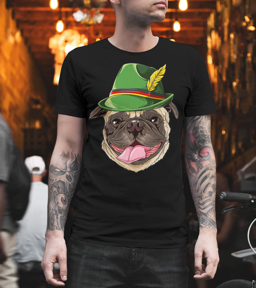 Pug Oktoberfest Pugtoberfest Boys Lederhosen Hat T-Shirt
