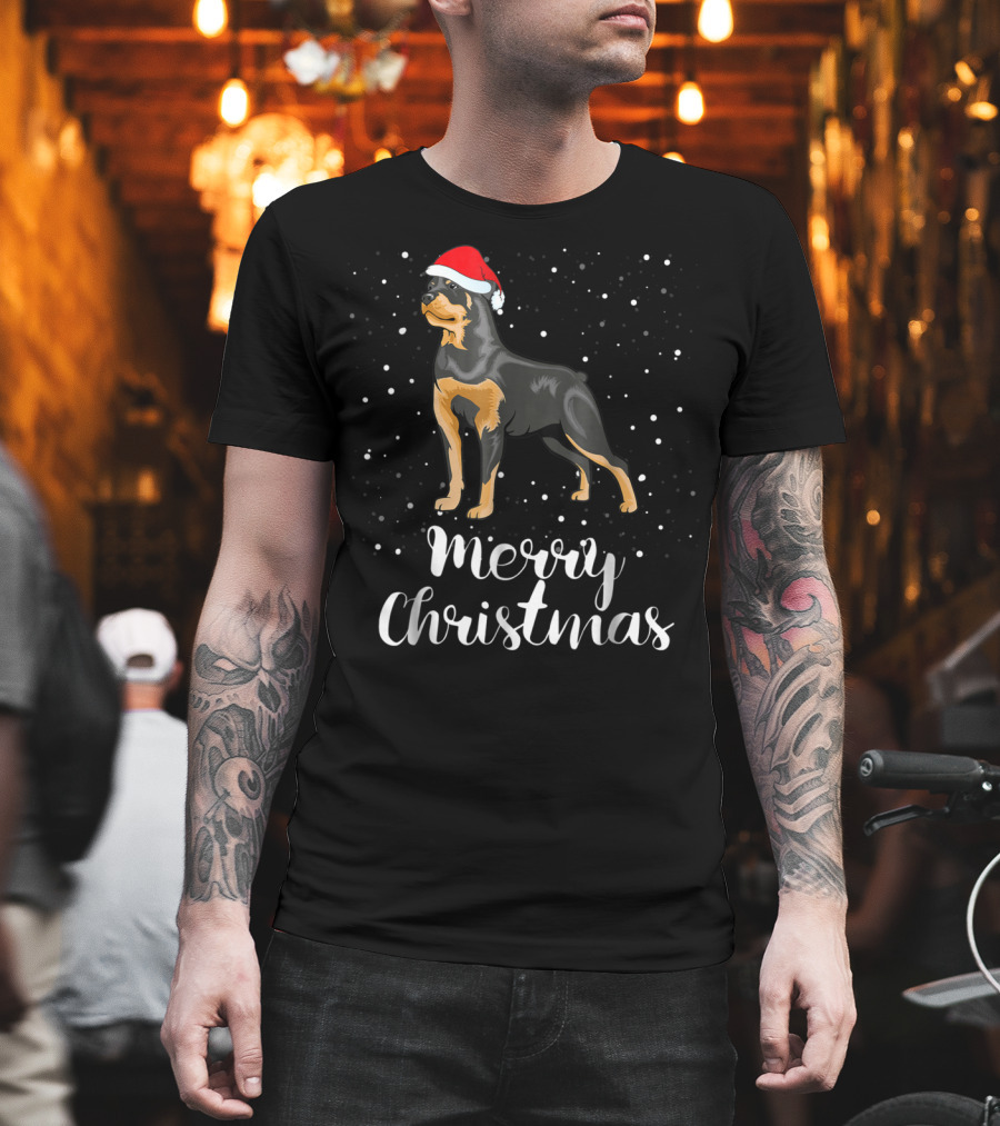 Merry Christmas Rottweiler Santa Hat Snowfest Matching Family Group T-Shirt