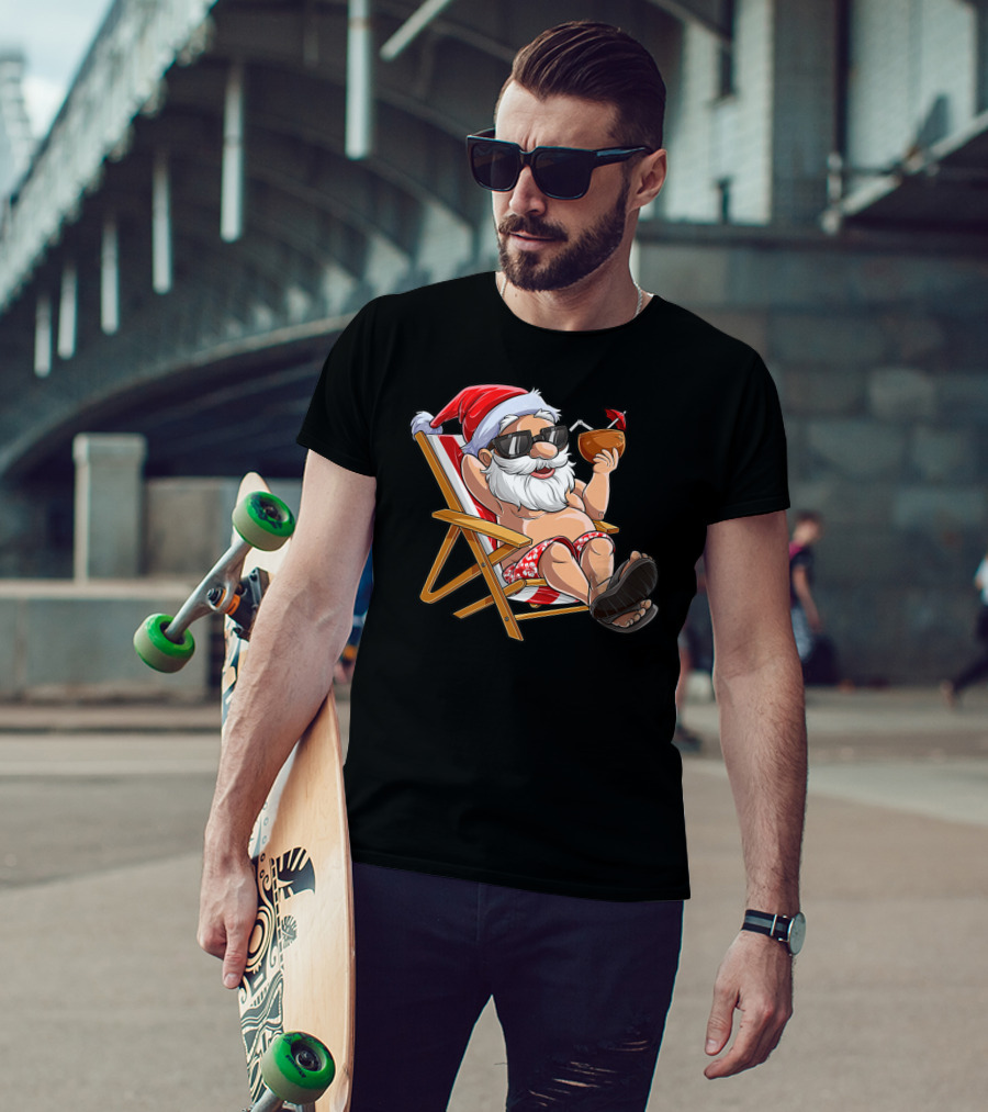 Santa Enjoying Summer Vibes With A Coconut Drink T-Shirt