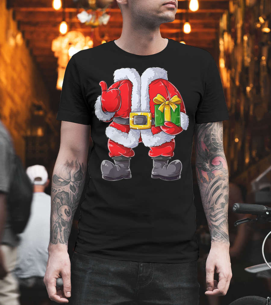 Santa Claus Costume with Gift Holiday Boys Christmas T-Shirt