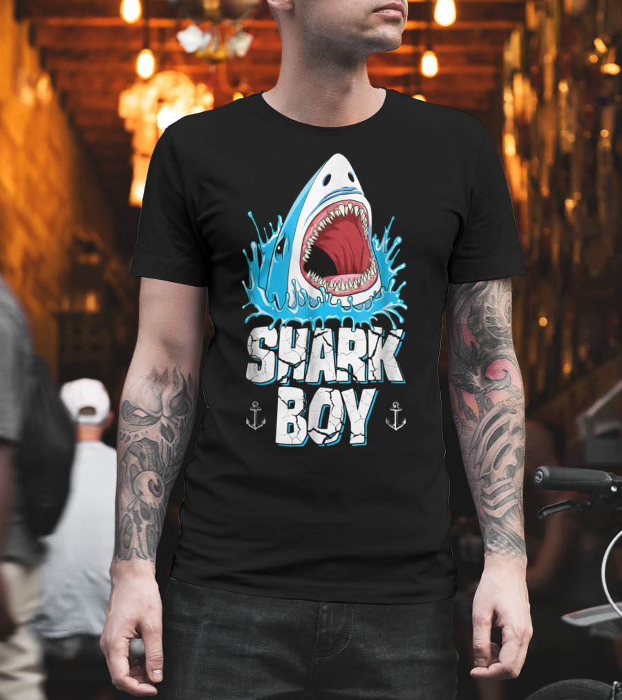 SHARK BOY Fierce Shark With Splashes And Anchors T-Shirt