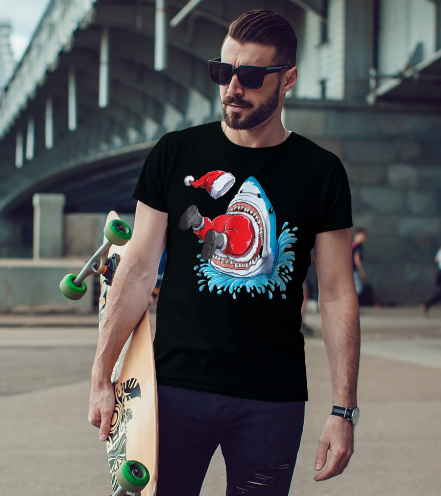 Merry Sharkmas Santa Claus Shark Christmas Holiday Fun T-Shirt