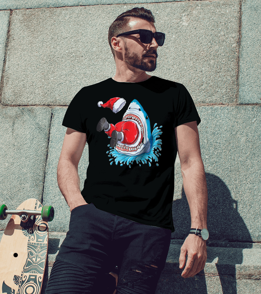 Merry Sharkmas Santa Claus Shark Christmas Holiday Fun T-Shirt