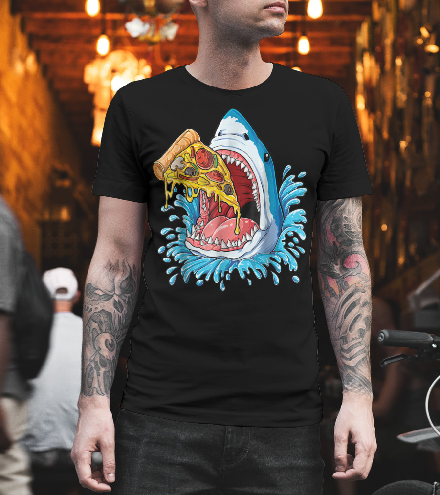 Shark Eating Pizza Splash Kids Boys Food Lovers T-Shirt