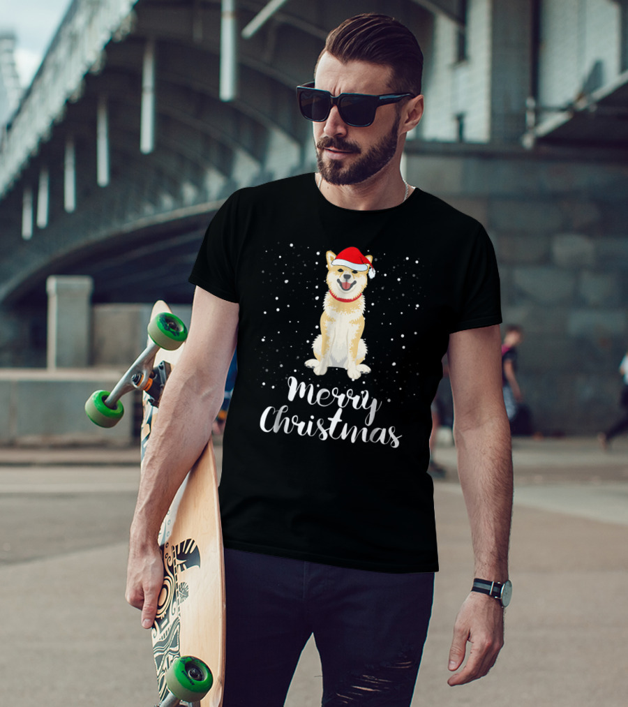 Merry Christmas Shiba Inu With Santa Hat Matching Family Group T-Shirt
