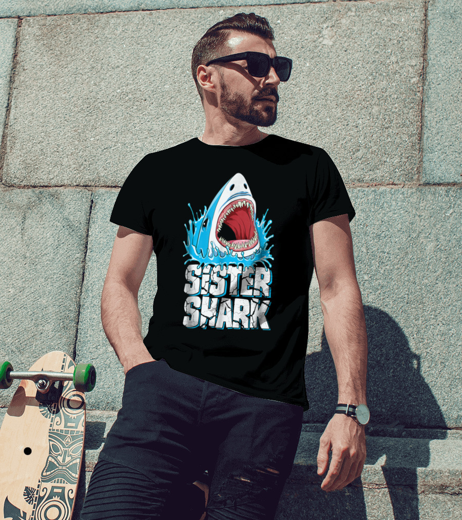 Sister Shark Family Splashing Water Jaws Open T-Shirt