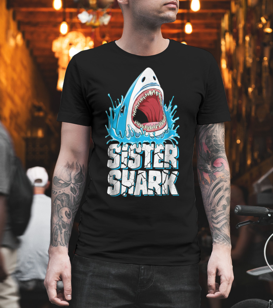 Sister Shark Family Splashing Water Jaws Open T-Shirt