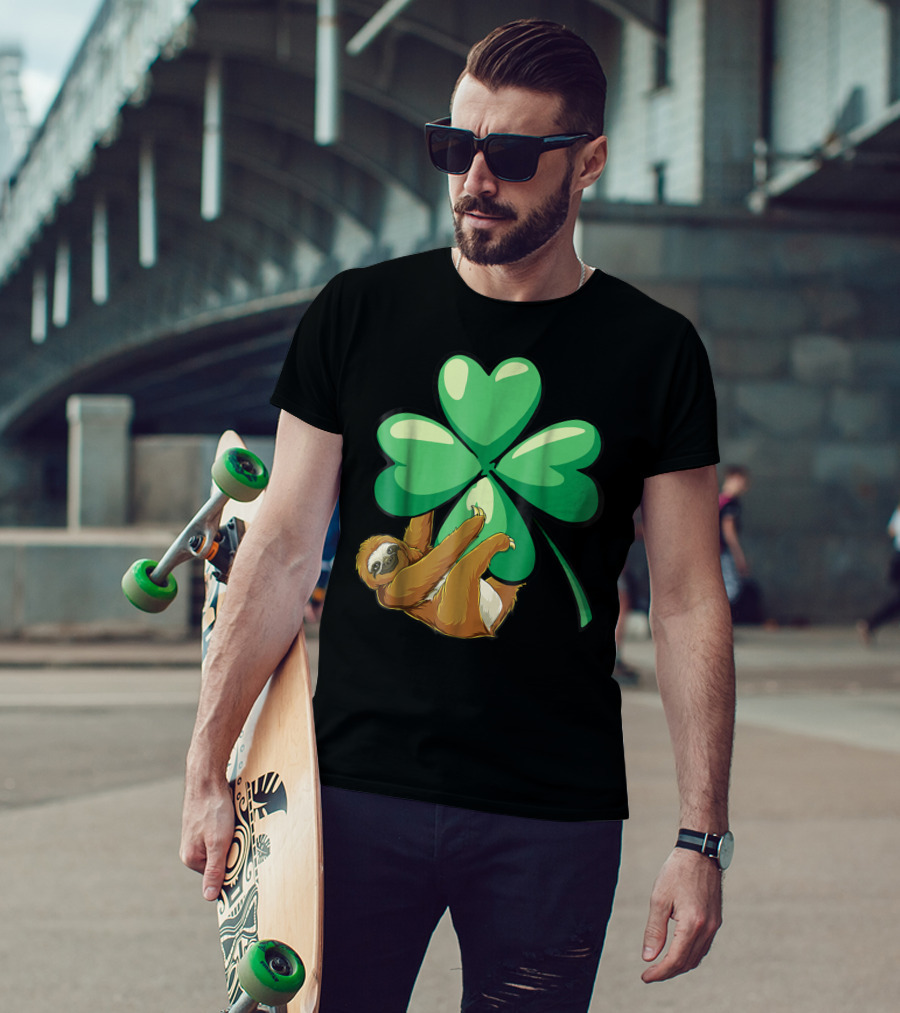 St Patricks Day Sloth Hugging Shamrock T-Shirt