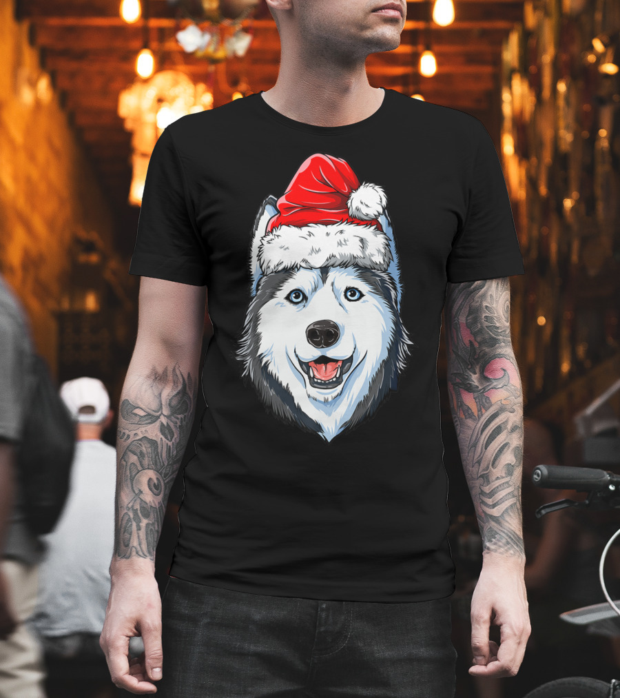 Siberian Husky Santa Christmas Hat Holiday Dog Festive T-Shirt