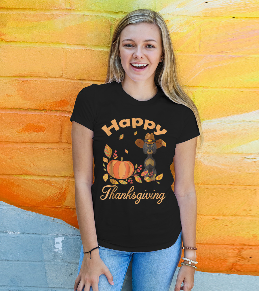 Happy Thanksgiving Great Danes Pilgrim Pumpkin Leaves T-Shirt