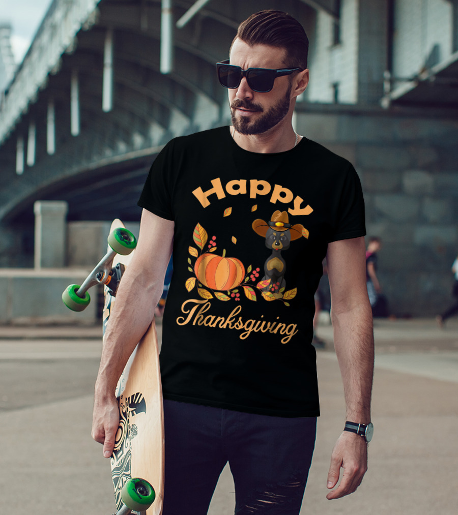 Happy Thanksgiving Great Danes Pilgrim Pumpkin Leaves T-Shirt