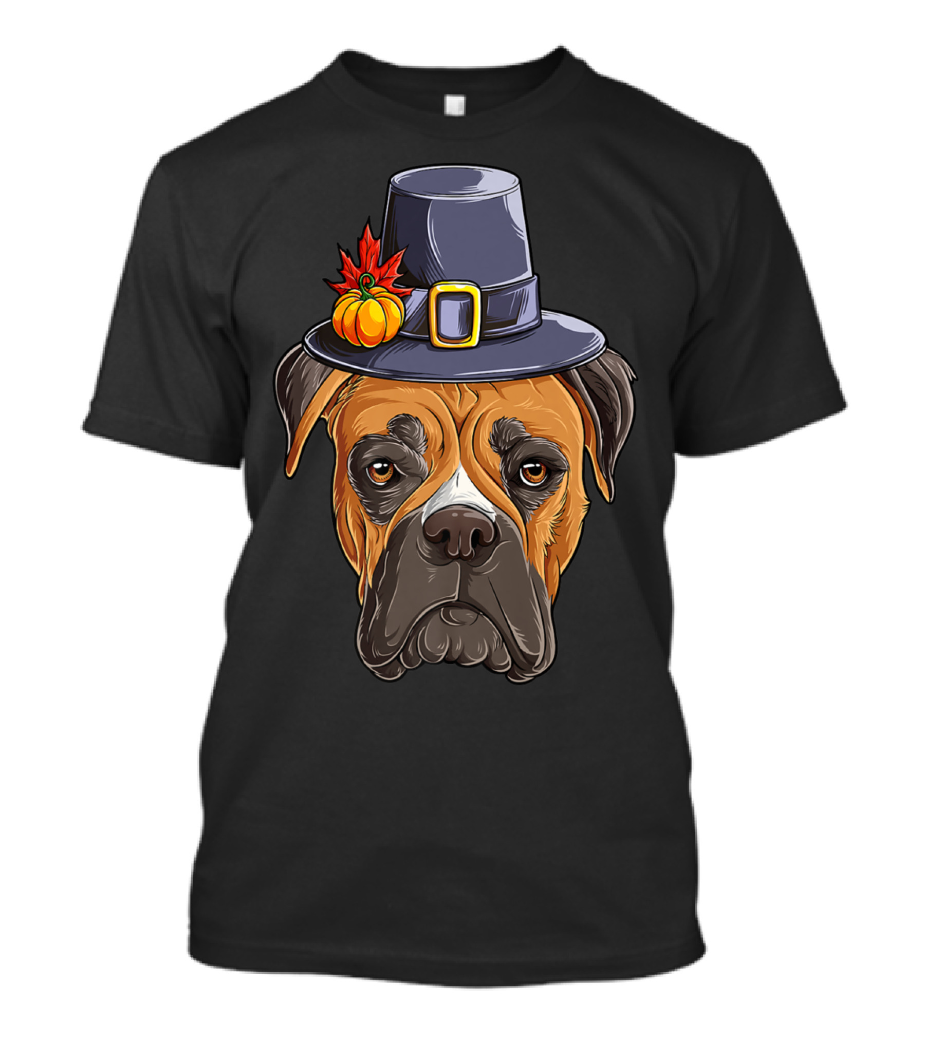 Thanksgiving Boxer Dog Pilgrim Hat Pumpkin Leaf T-Shirt