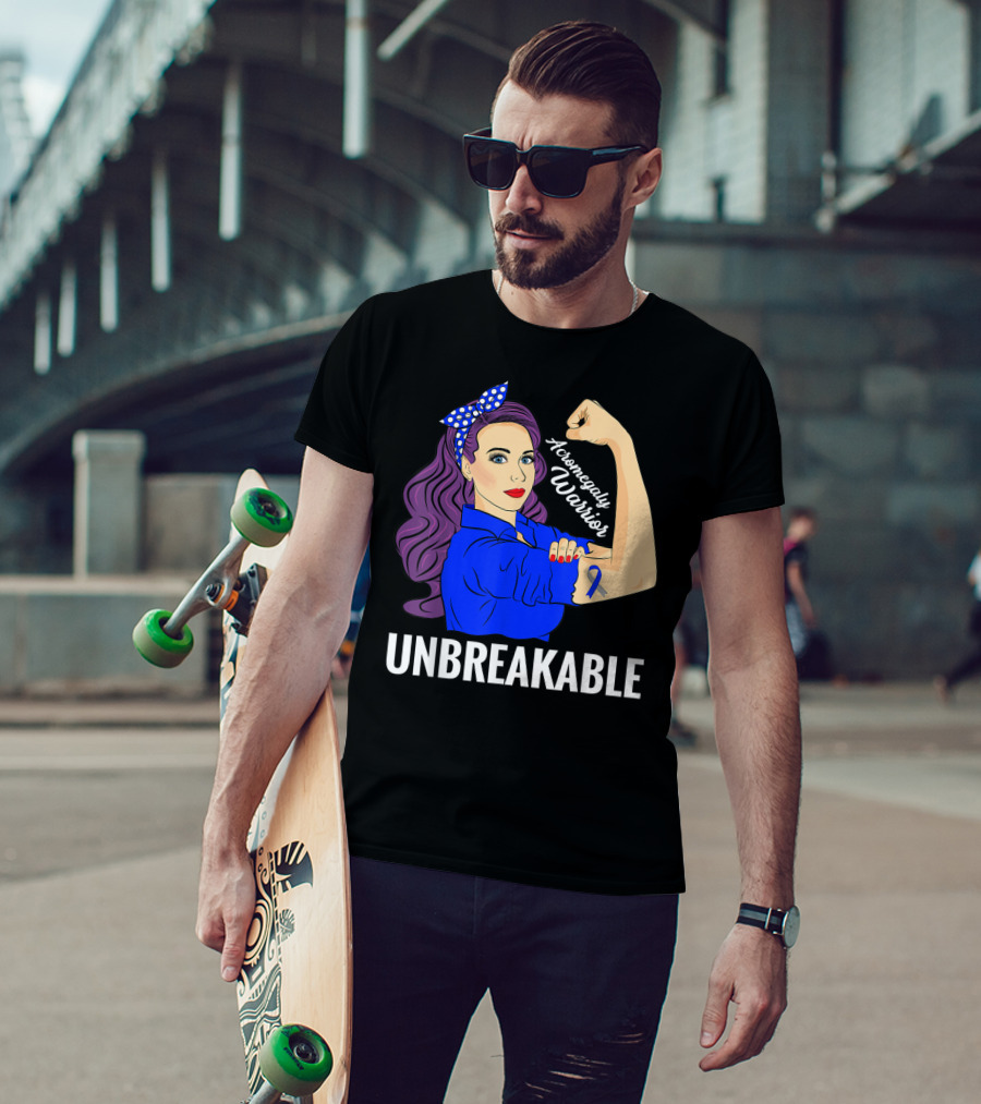 Rosie The Riveter Inspired Acromegaly Warrior Unbreakable Rare Disease Awareness T-Shirt