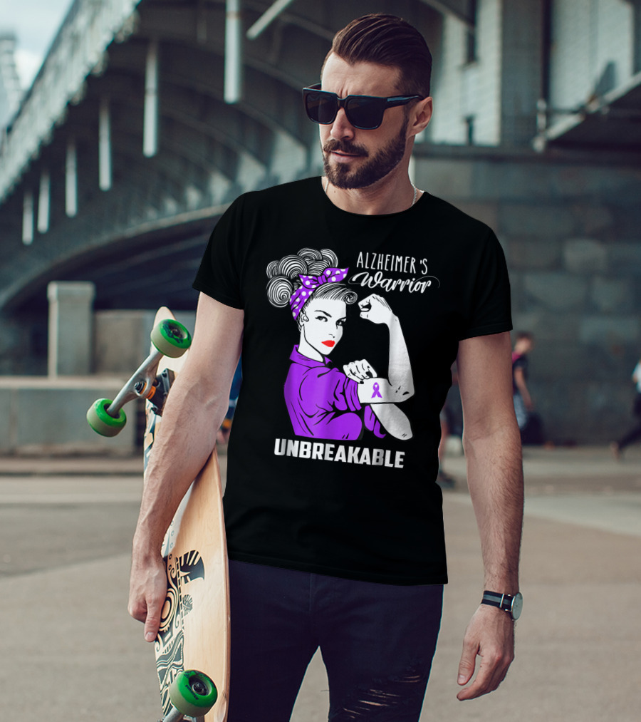 Alzheimer's Warrior Unbreakable Ribbon Retro Rosie T-Shirt
