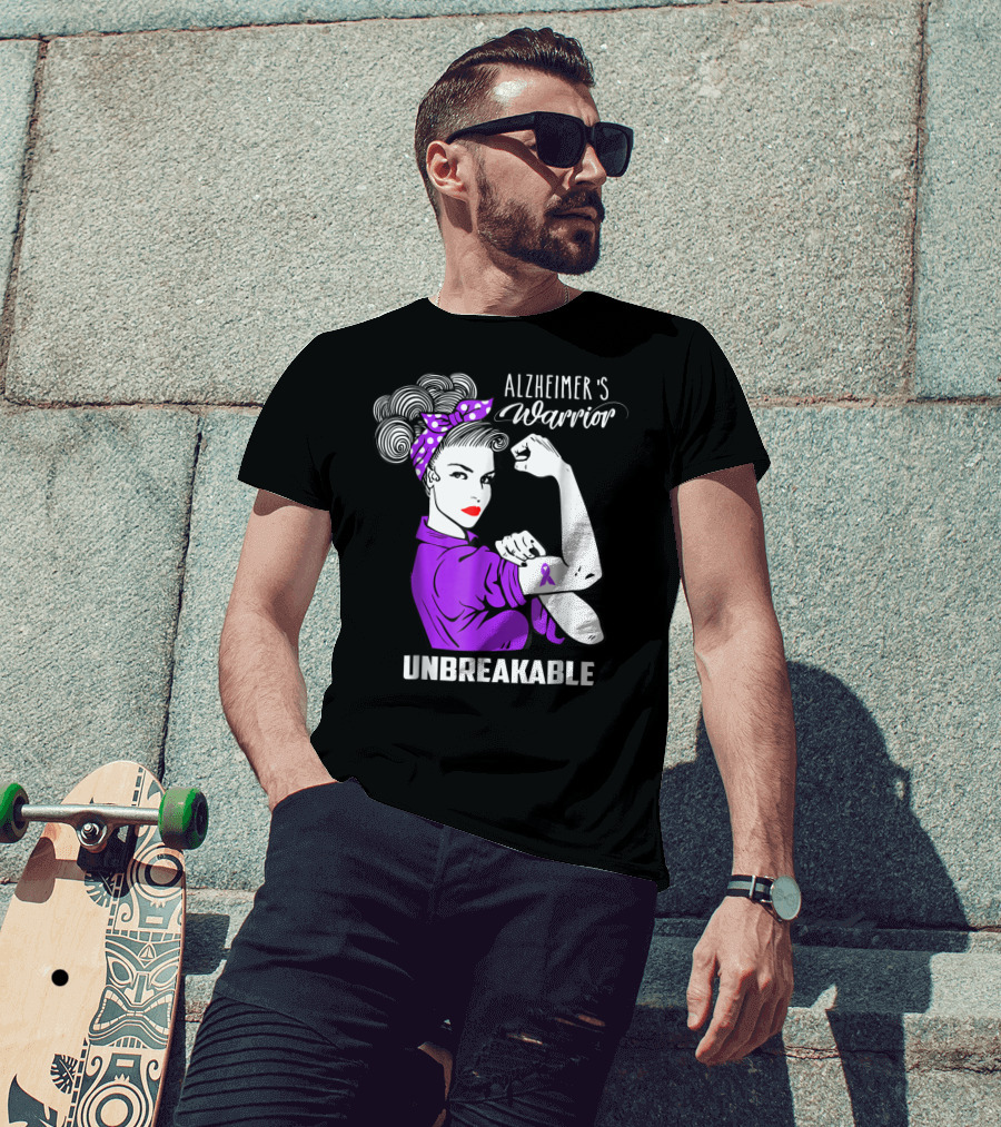 Alzheimer's Warrior Unbreakable Ribbon Retro Rosie T-Shirt