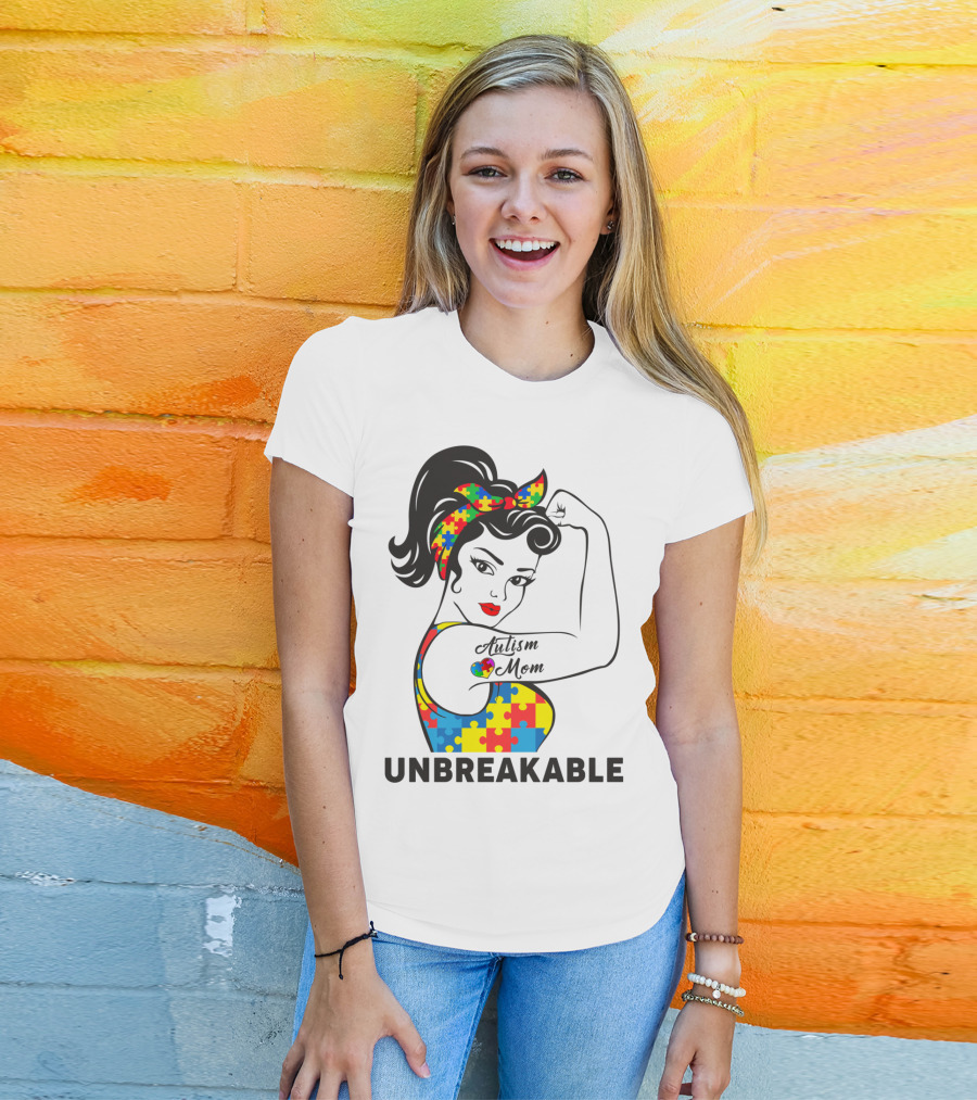 Autism Awareness Unbreakable Autism Mom Puzzle T-Shirt