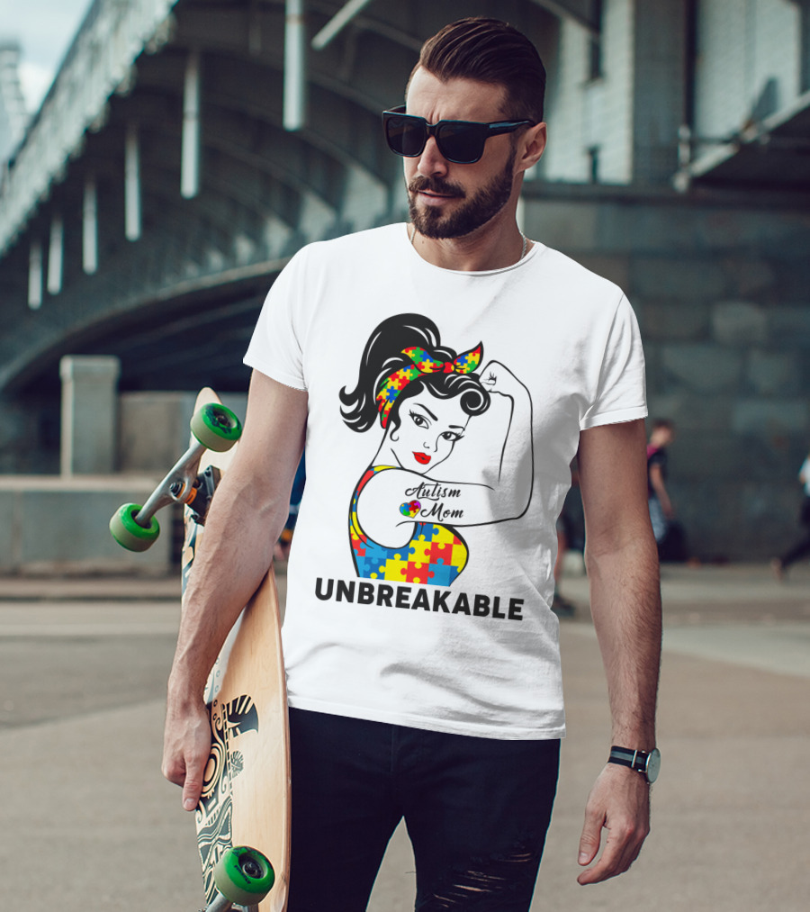 Autism Awareness Unbreakable Autism Mom Puzzle T-Shirt