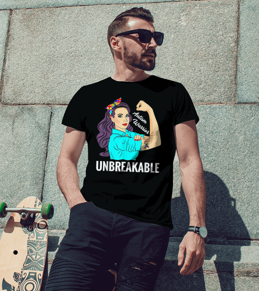 Autism Warrior Unbreakable Survivor Rosie The Riveter T-Shirt