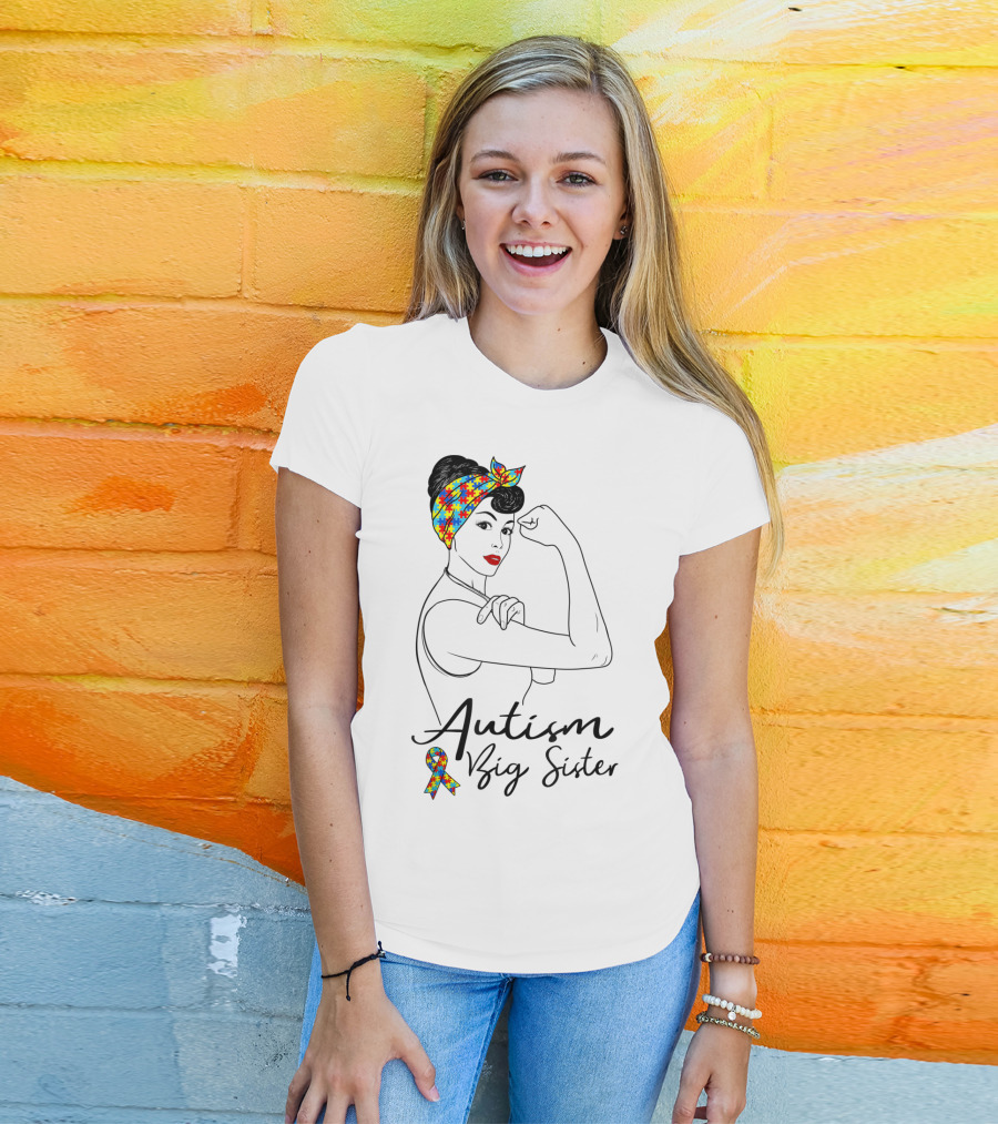 Autism Big Sister Unbreakable Rosie The Riveter Puzzle T-Shirt
