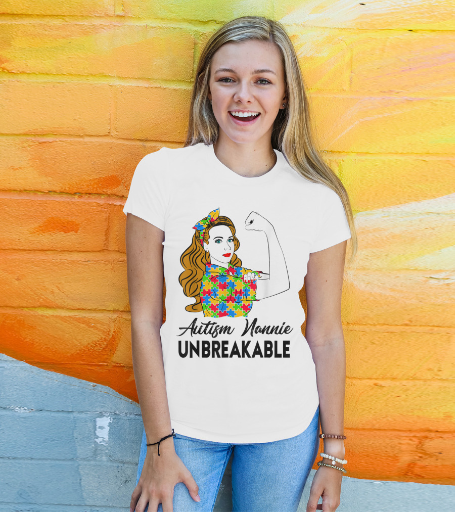 Unbreakable Autism Nannie Puzzle Pattern Awareness T-Shirt