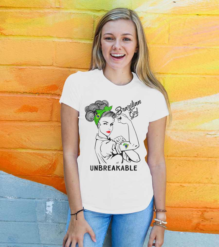 Brazilian Girl Unbreakable With Brazil Flag Bandana And Tattoo T-Shirt