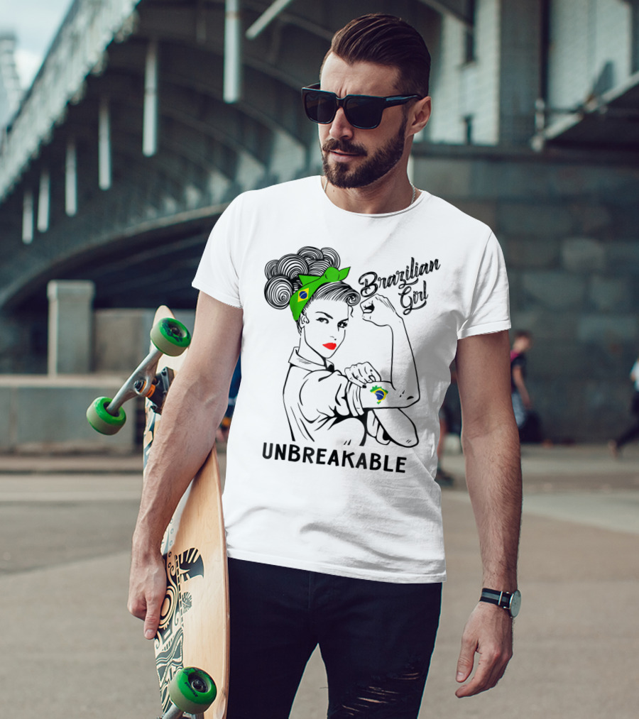 Brazilian Girl Unbreakable With Brazil Flag Bandana And Tattoo T-Shirt