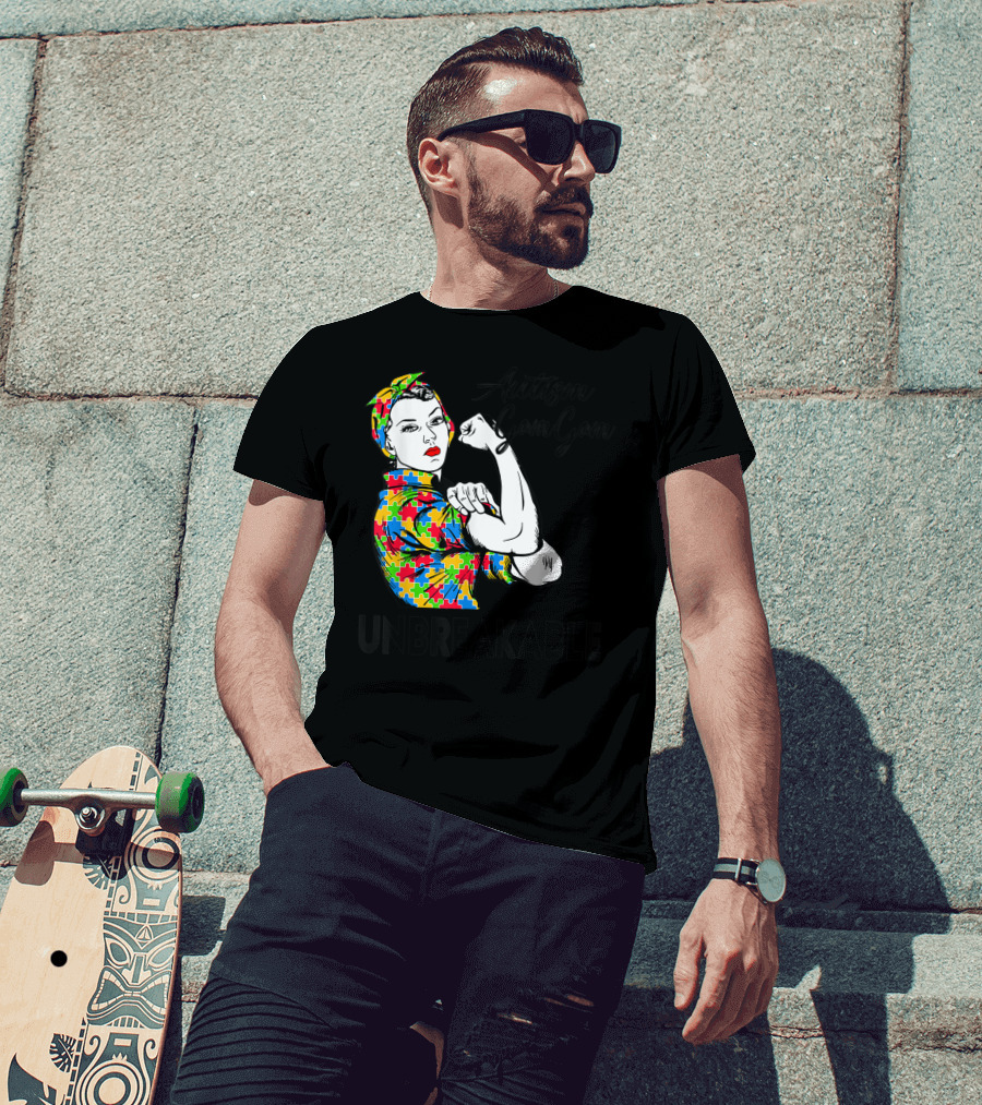 Autism Gam Gam Unbreakable Autism Awareness Puzzle Piece Rosie Flexing T-Shirt