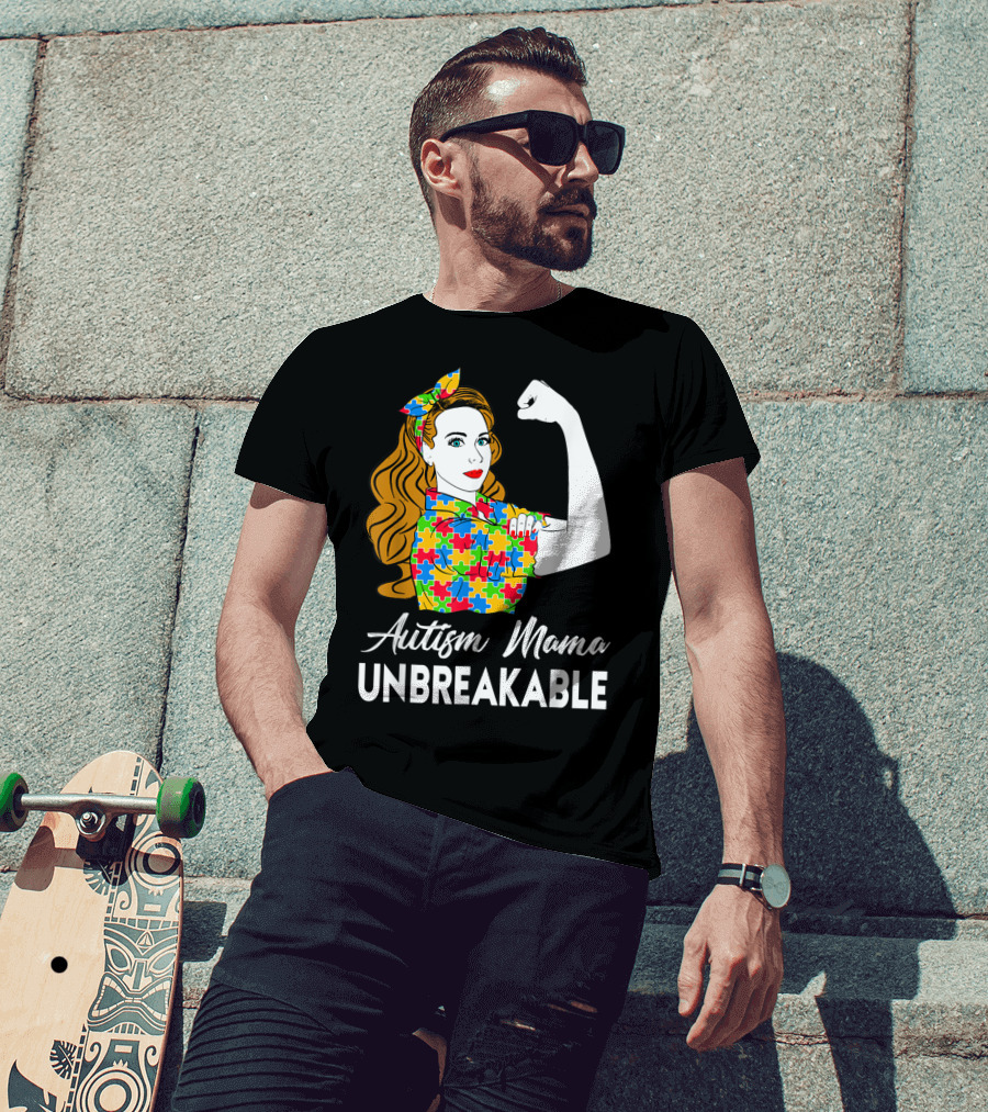Autism Mama Unbreakable Puzzle Piece Icon Rosie The Riveter T-Shirt