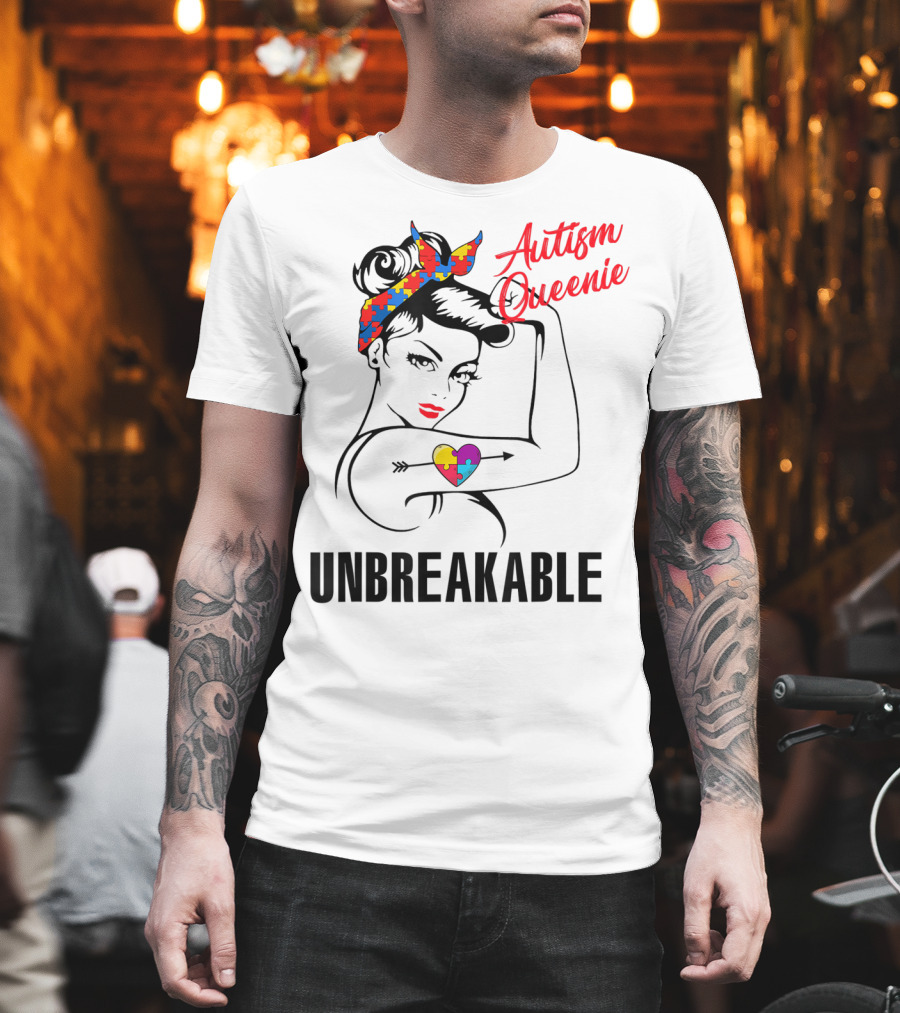 Autism Queenie Unbreakable with Puzzle Heart and Headscarf T-Shirt