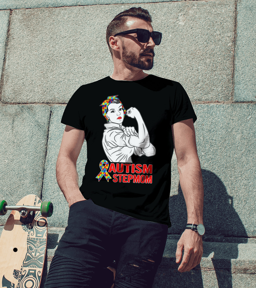 Unbreakable Autism Stepmom Awareness Iconic Rosie The Riveter T-Shirt