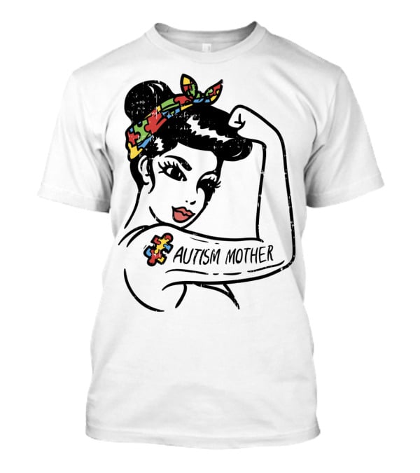 Autism Mother Unbreakable Puzzle Piece Bandana Rosie Riveter T-Shirt