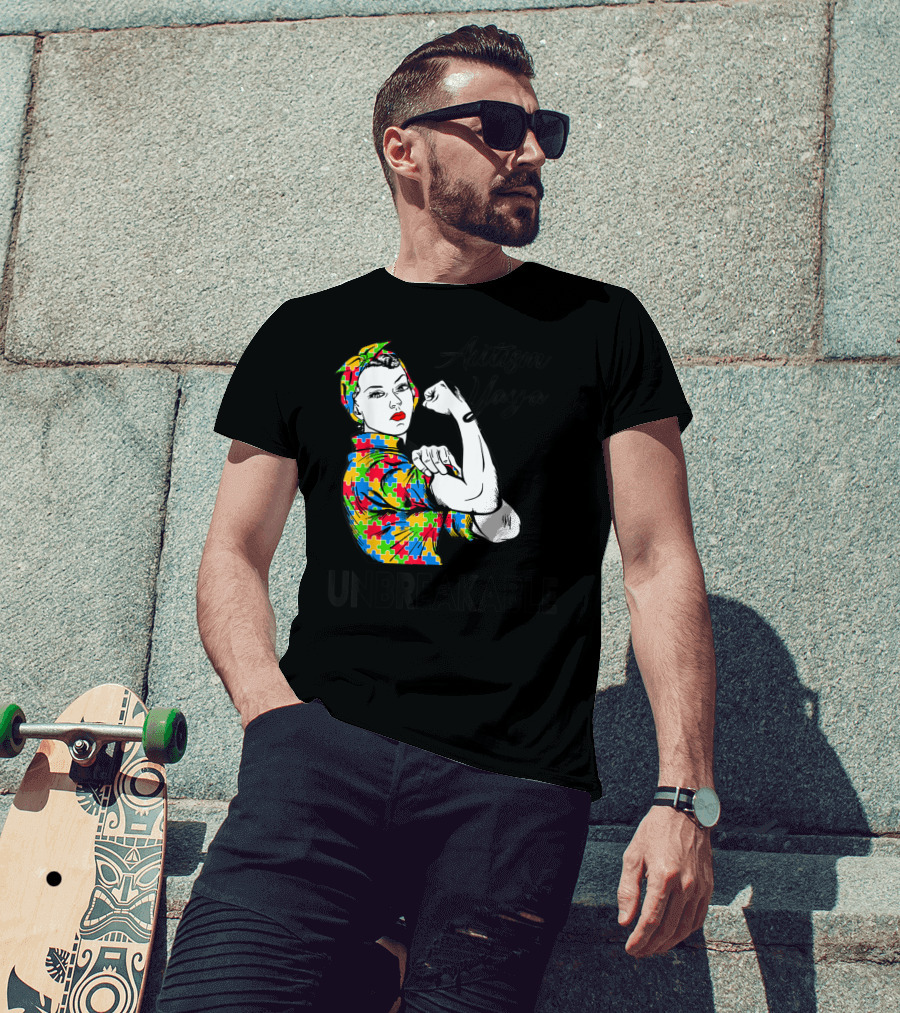 Autism Yaya Unbreakable Autism Awareness Puzzle Pattern Iconic Pose T-Shirt