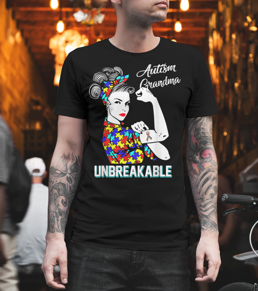 Autism Grandma Unbreakable Puzzle Pattern Awareness T-Shirt