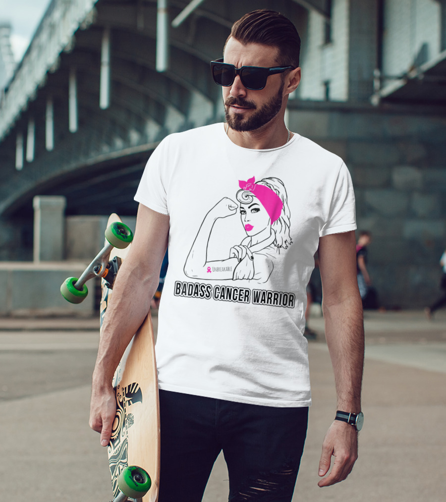 Badass Cancer Warrior Unbreakable Breast Cancer Awareness T-Shirt
