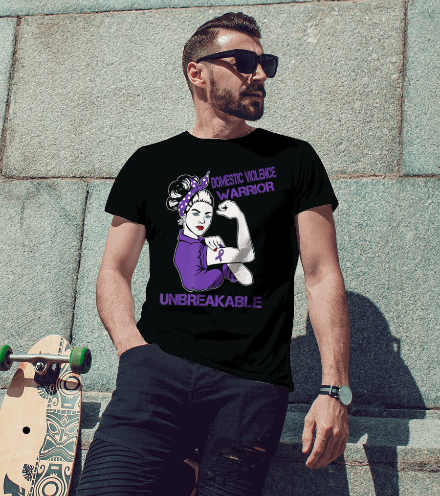Domestic Violence Warrior Unbreakable Purple Ribbon Empowerment T-Shirt
