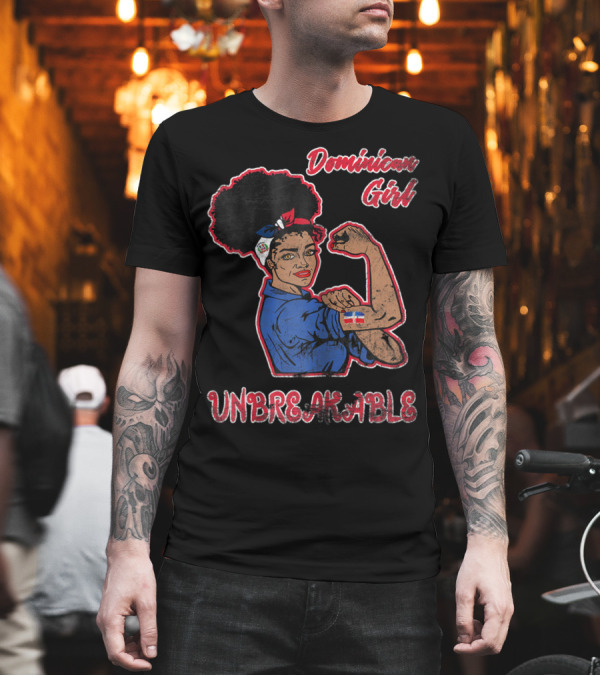 Dominican Girl Unbreakable with Flag and Feminist Symbolism T-Shirt Dominican Girl Unbreakable with Flag and Feminist Symbolism T-Shirt