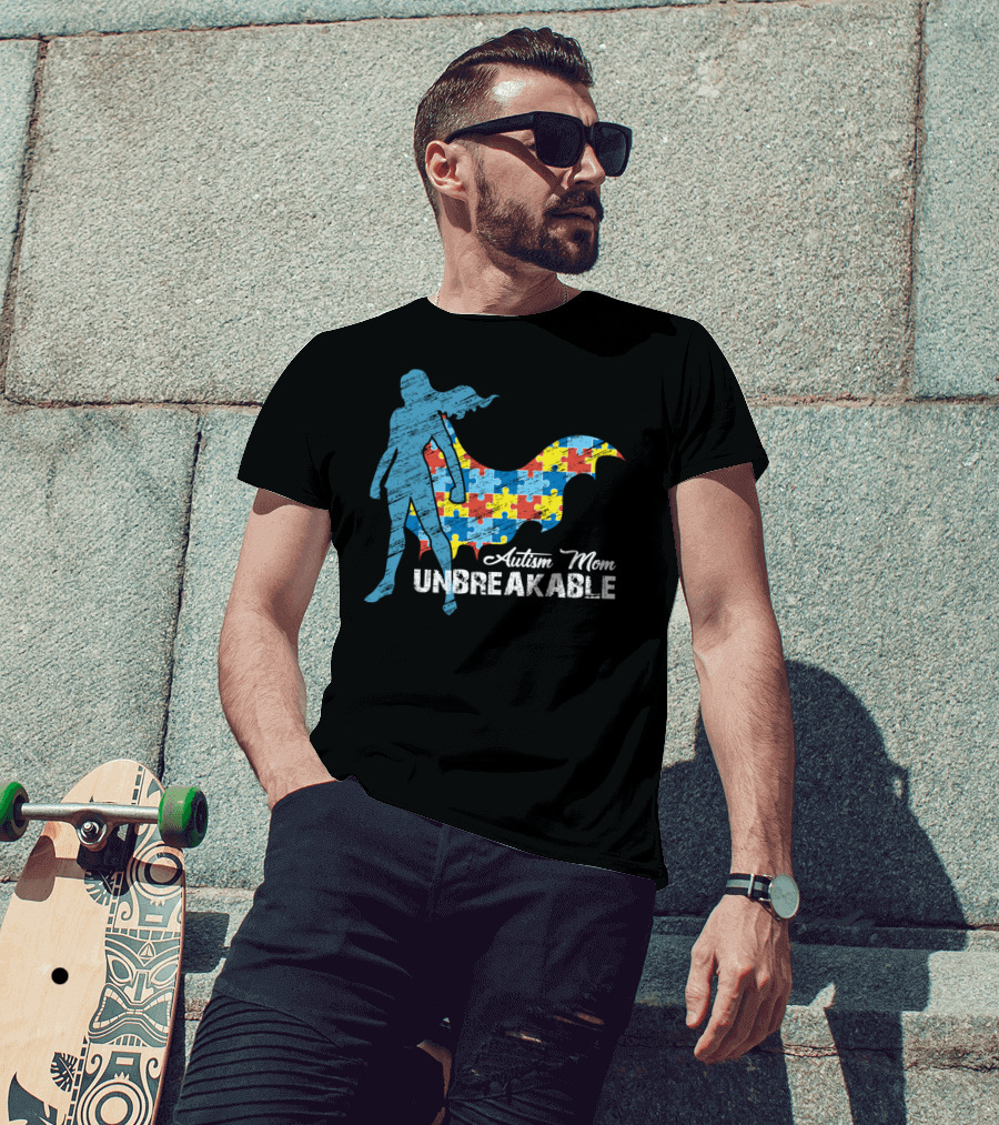 Autism Mom Unbreakable Puzzle Cape Superhero T-Shirt