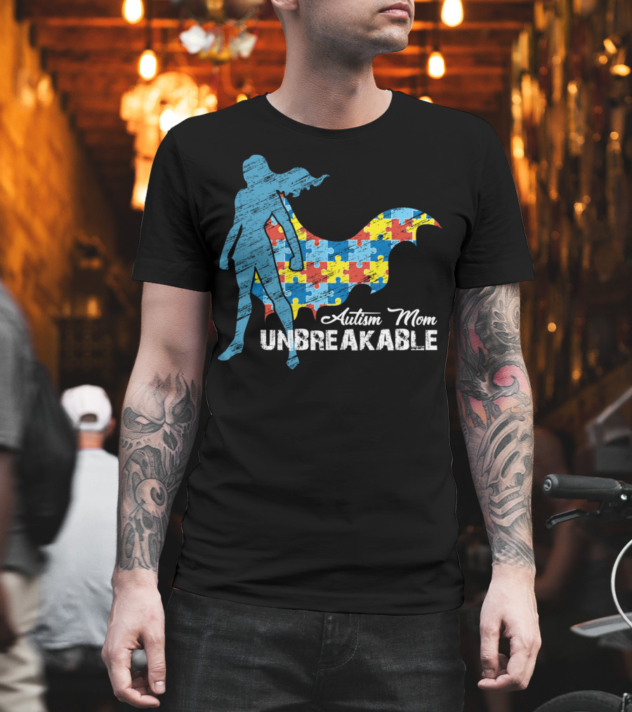 Autism Mom Unbreakable Puzzle Cape Superhero T-Shirt