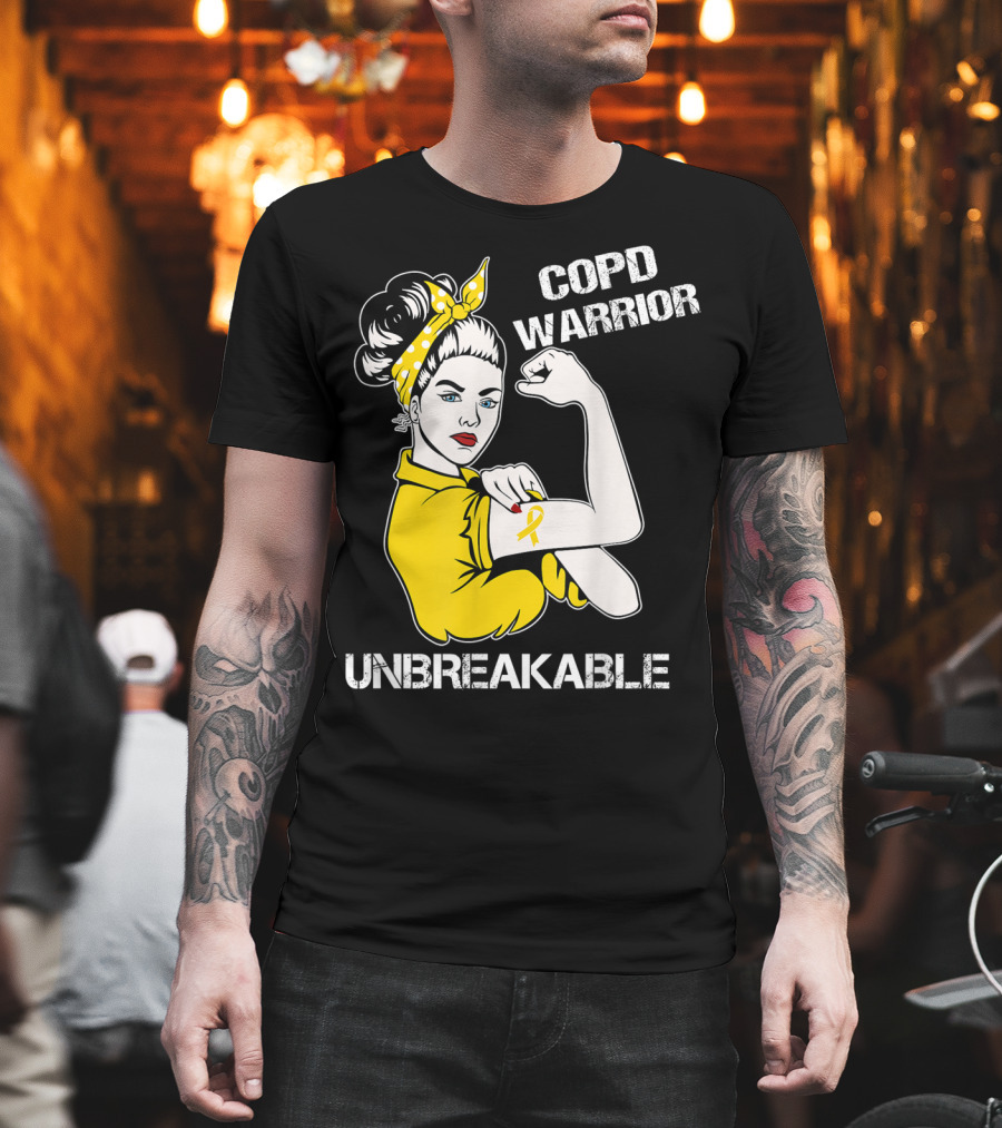 COPD Warrior Unbreakable Rosie Riveter Style Yellow T-Shirt