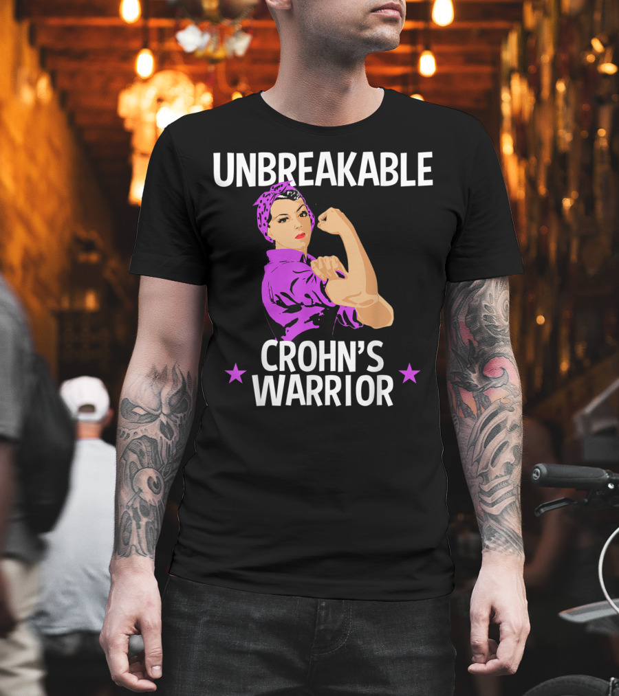 Unbreakable Crohn's Warrior Purple Awareness Rosie The Riveter T-Shirt