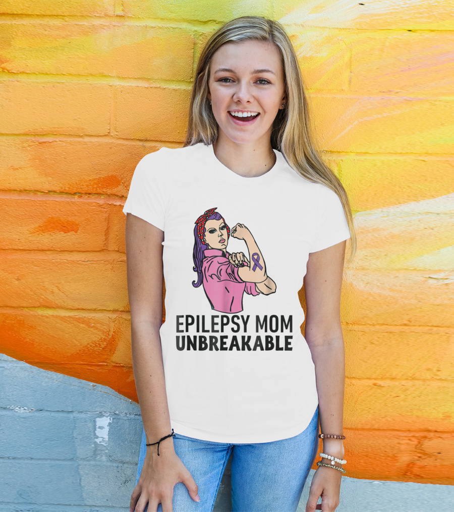 Epilepsy Mom Unbreakable Women Mother Purple Ribbon Empowerment T-Shirt