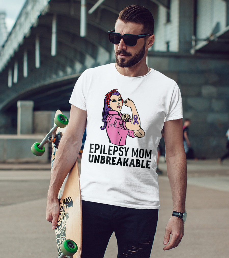 Epilepsy Mom Unbreakable Women Mother Purple Ribbon Empowerment T-Shirt