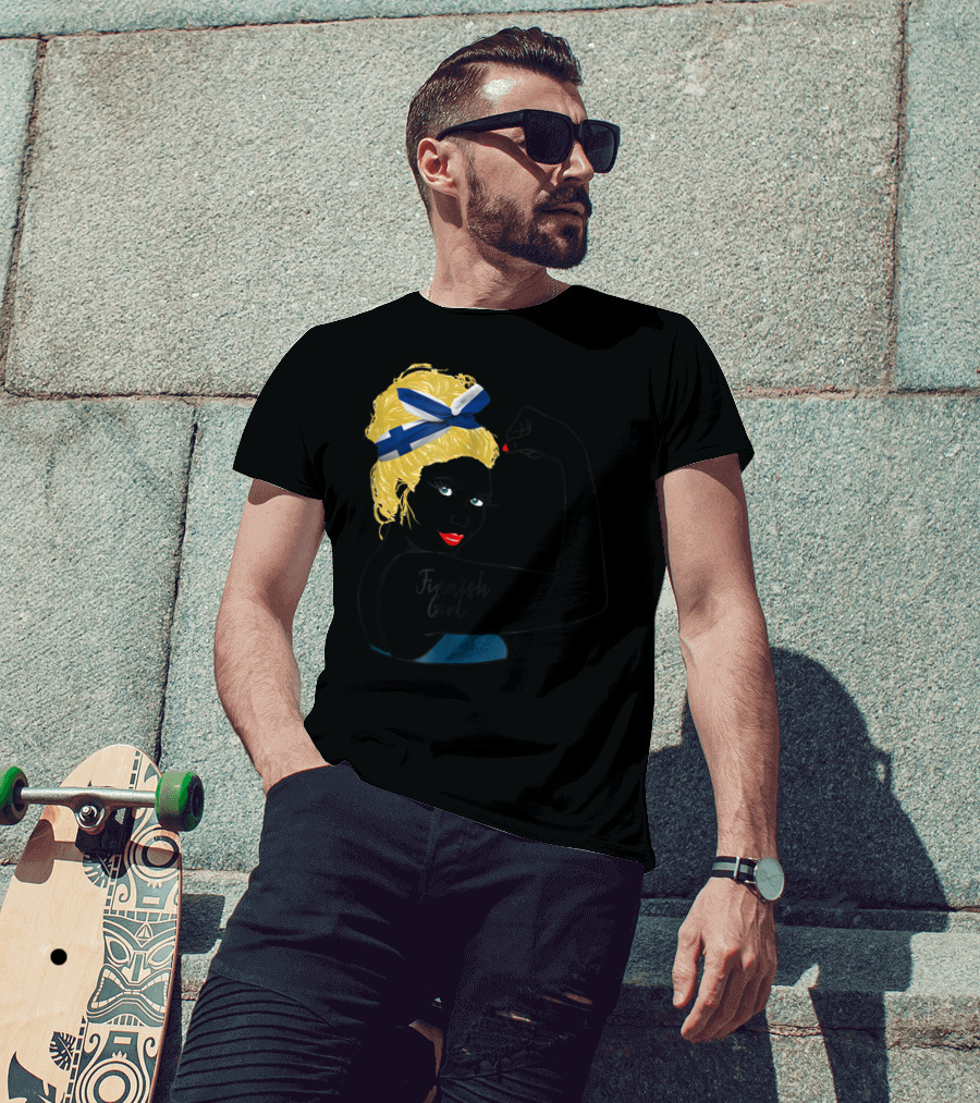 Finnish Girl Unbreakable Rosie The Riveter Style With Flag Headscarf T-Shirt