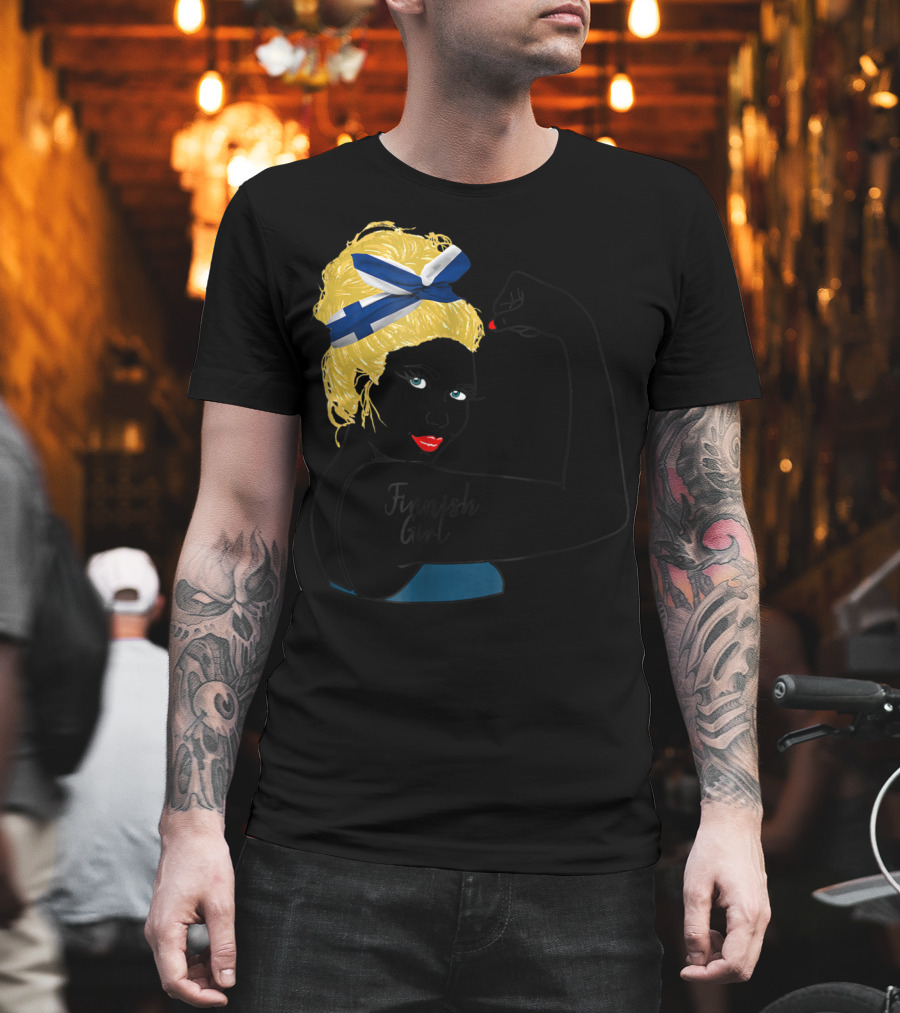 Finnish Girl Unbreakable Rosie The Riveter Style with Flag Headscarf T-Shirt