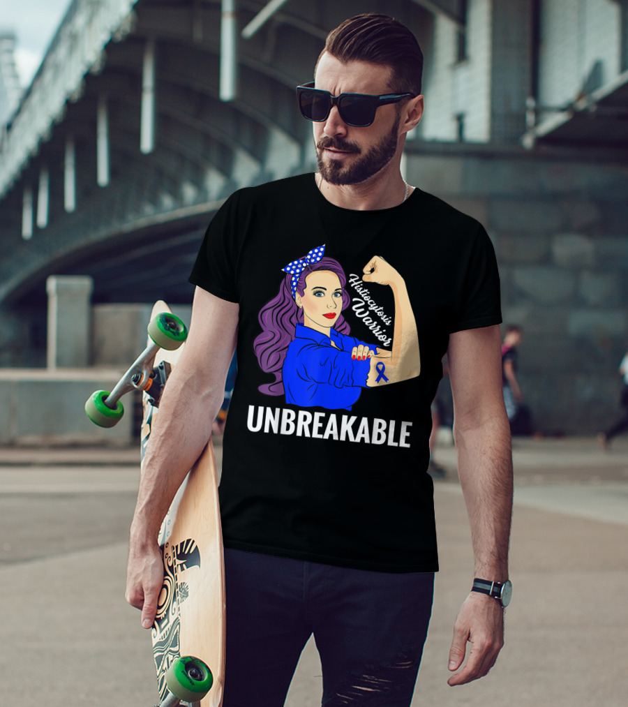 Histiocytosis Warrior Unbreakable Awareness Blue Ribbon Iconic Strength T-Shirt