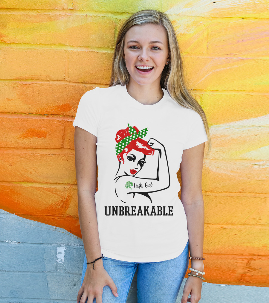 Irish Girl Unbreakable Shamrock Tattoo Rosie Riveter T-Shirt