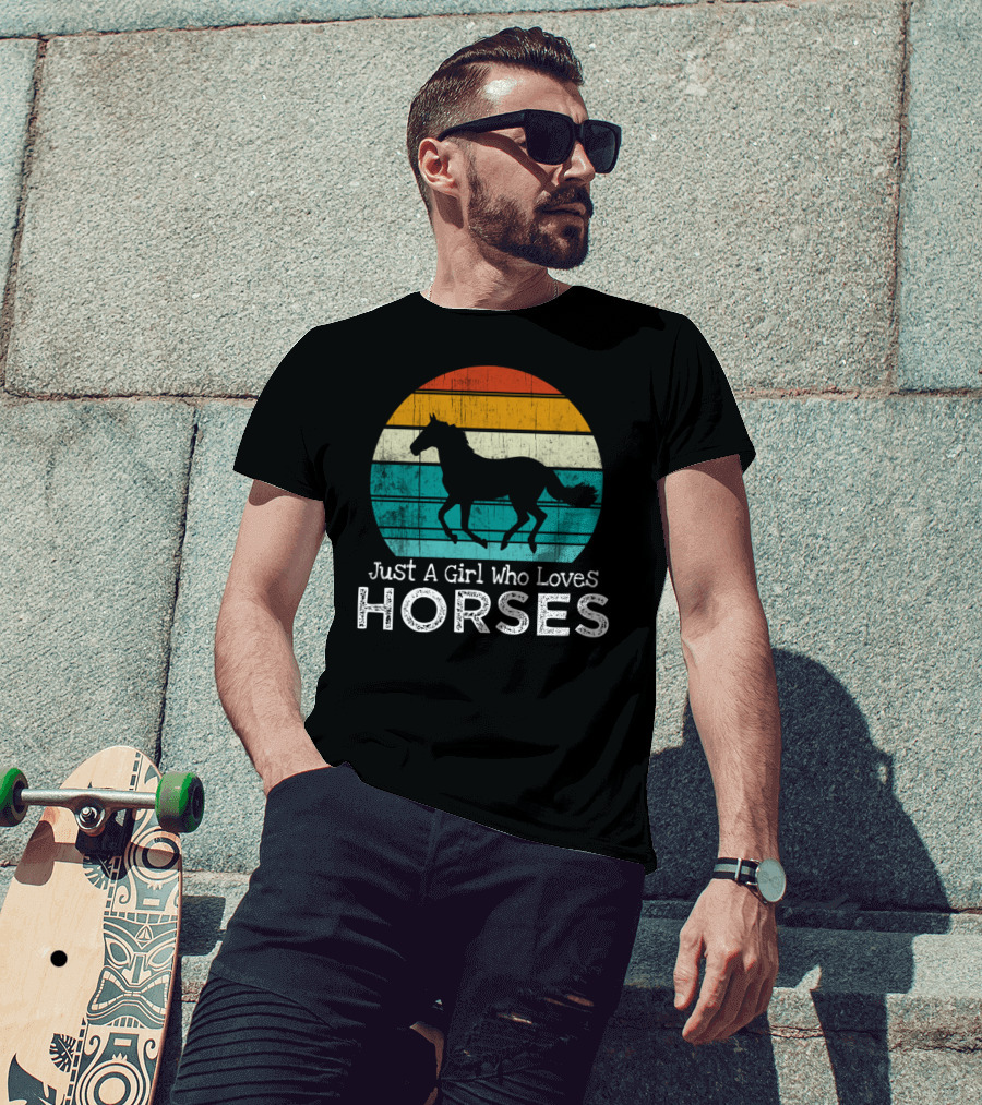 Just A Girl Who Loves Horses Retro Sunset Horse Girls T-Shirt